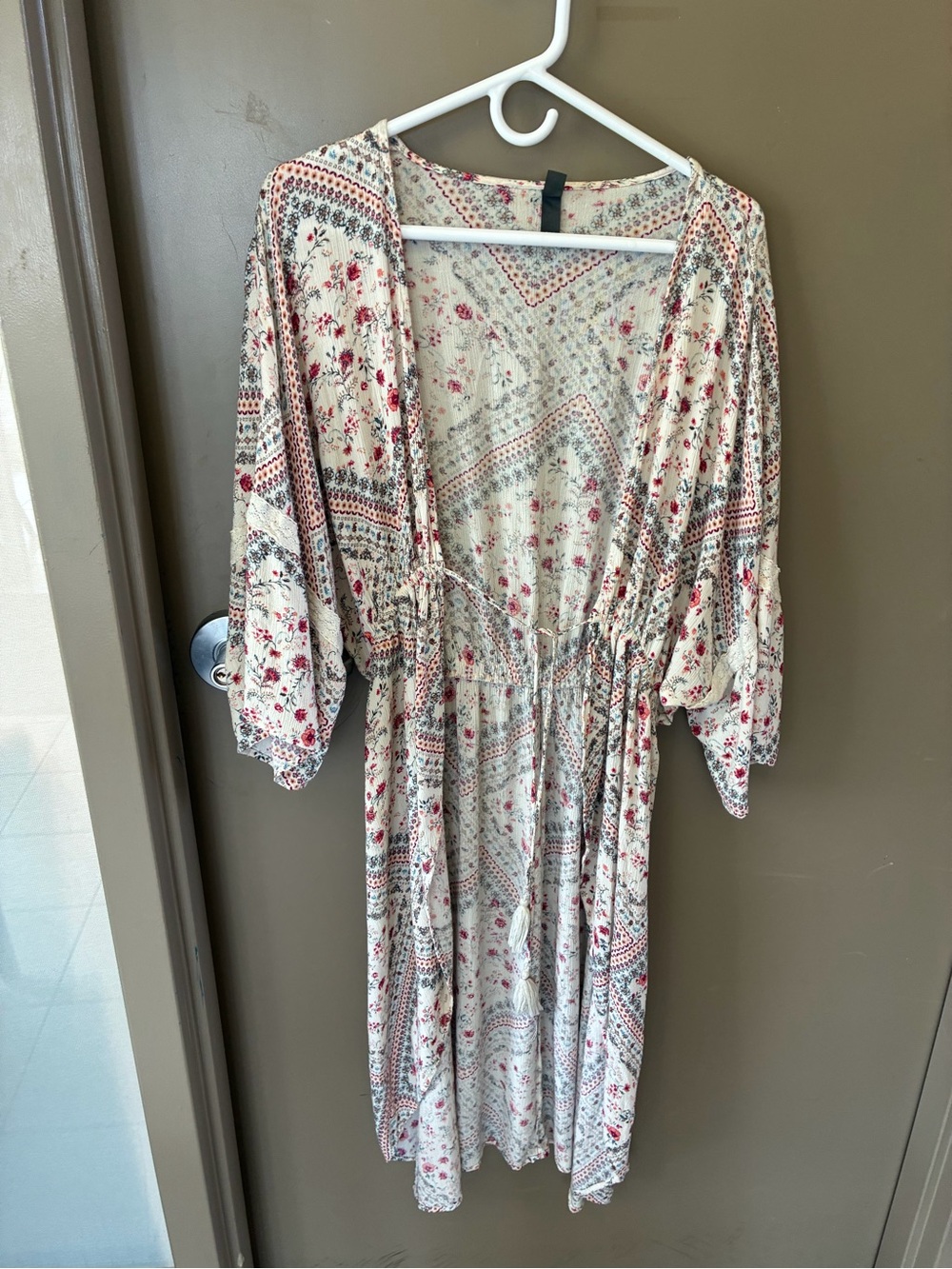 Alya Cream Midi Dress with Red Floral Print